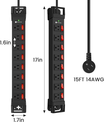 Heavy Duty Power Strip with Individual Switches, 8 Outlets 14 Gauge Industrial - Image 7