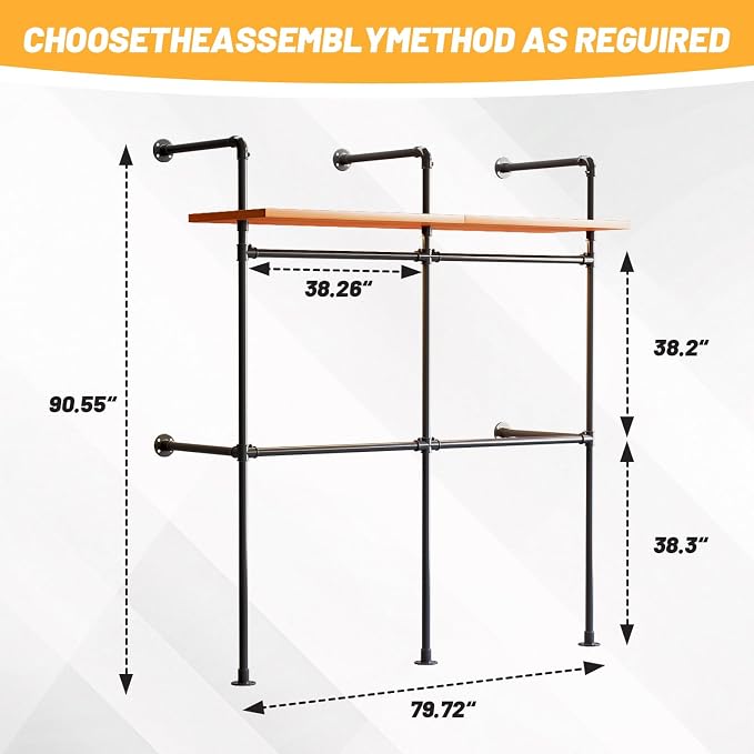 Industrial Pipe Clothing Rack, Reversible 79.7” Clothes Rack - Image 2