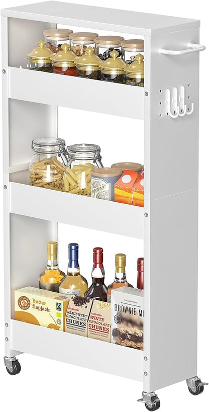 Slim Storage Cart, 4-Tier Kitchen Rolling Cart Narrow Storage Cabinet by CHLORYARD