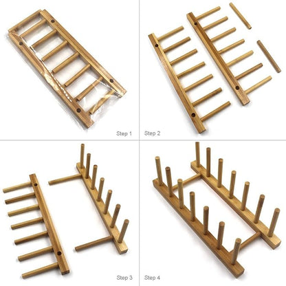 INNERNEED Bamboo Wooden Dish Rack, Vertical Plate & Lid Organizer - Image 7