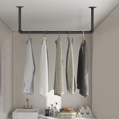 Industrial Iron Pipe Clothes Hanging Bar DIY Wall-Mounted Garment Rack Heavy - Image 7