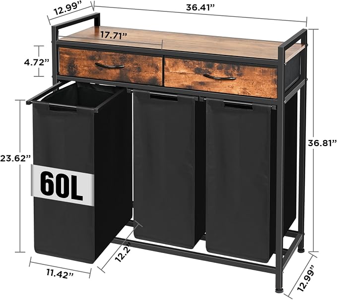 Laundry Sorter 3 Section, 180L Laundry Hamper Basket - Image 8