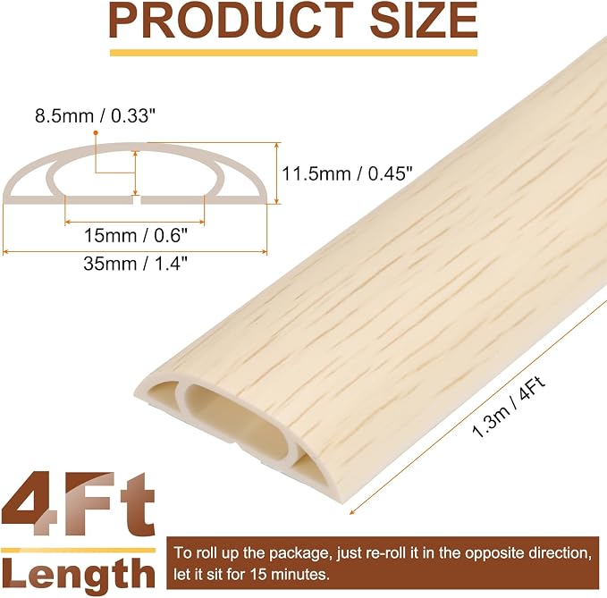 HARFINGTON 4ft Cord Cover Floor W0.6 x H0.33 Inner Channel PVC Hide Extension - Image 2