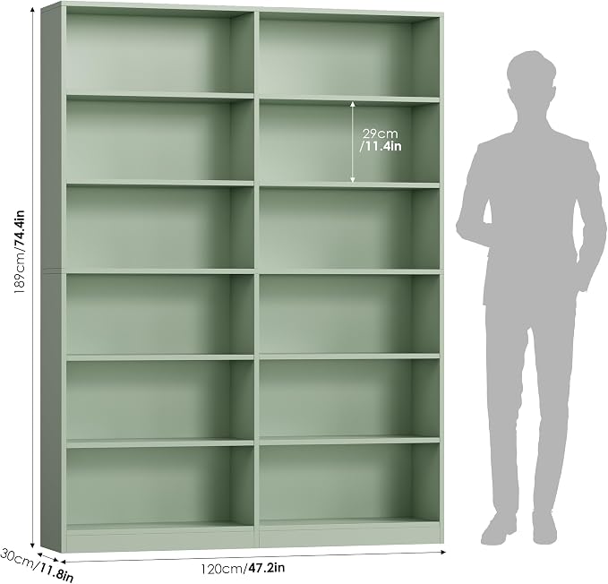 FACBOTALL Bookshelf and Bookcase, 6-Tier Double Wide Bookshelves, Freestanding - Image 3
