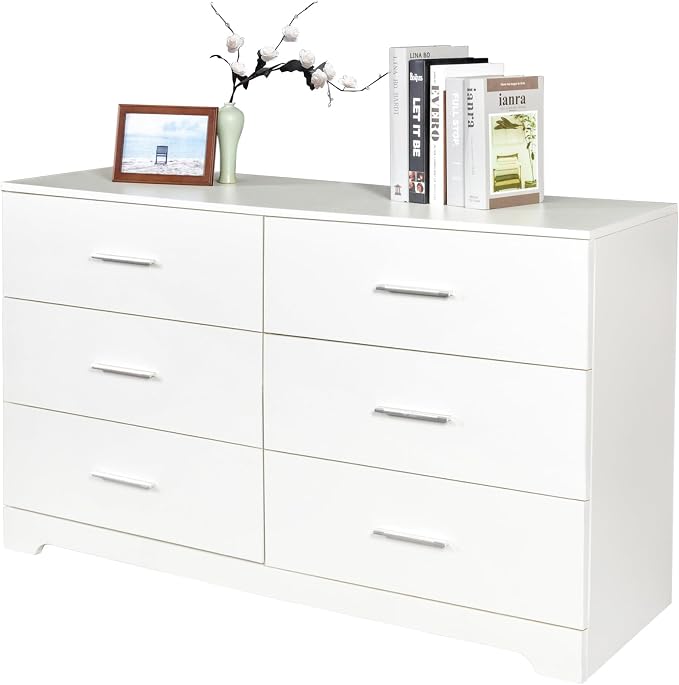Karl home 6 Drawer Dresser, Wood White Vanity Drawer Cabinet, Bedroom Storage - Image 4