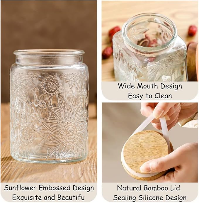 ANSQU Vintage Glass Jar with Lid, 23.7oz Airtight Glass Storage Canister Glass - Image 4