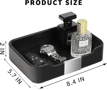 SANZIE Luxury Leather Tray Desktop Storage Catchall Organizer Decorative Tray - Image 6