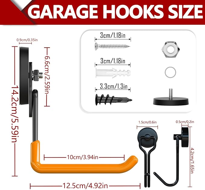 3-H Heavy Duty Magnet Garage Hooks 2 Pack, Extra Large Strong Magnetic Hooks - Image 3