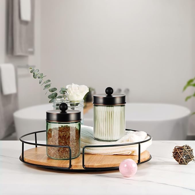 Amolliar Sage Green Qtip Holder, Glass Apothecary Jar Metal Lid & Stickers - Image 6