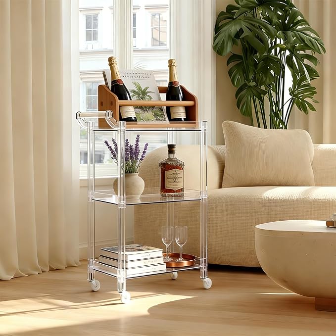 Acrylic Utility Rolling Cart, 3-Tier Clear Acrylic Storage Cart - Image 5