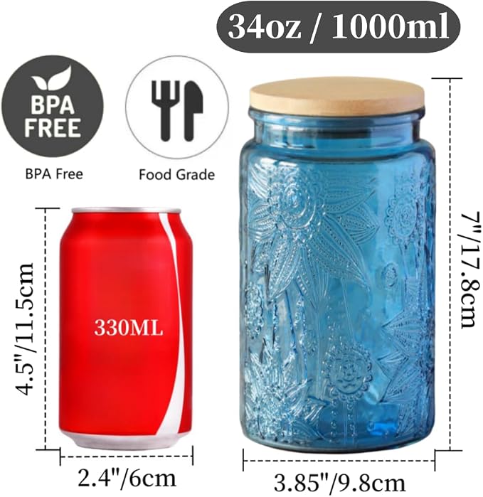 ANSQU Set of 2 Vintage Glass Jars, 34oz Candy Jars - Image 2