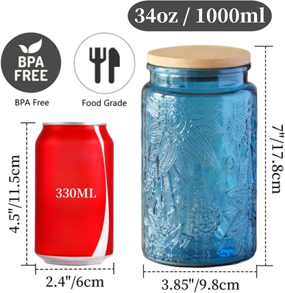 ANSQU Blue Glass Jars, 34oz Vintage Glass Kitchen Storage Counter Jar, Candy - Image 2