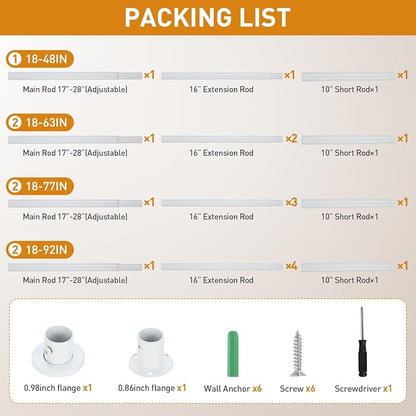 White Adjustable Closet Rod 18-48 Inches, Heavy Duty Metal Clothes Hanging Rod - Image 9