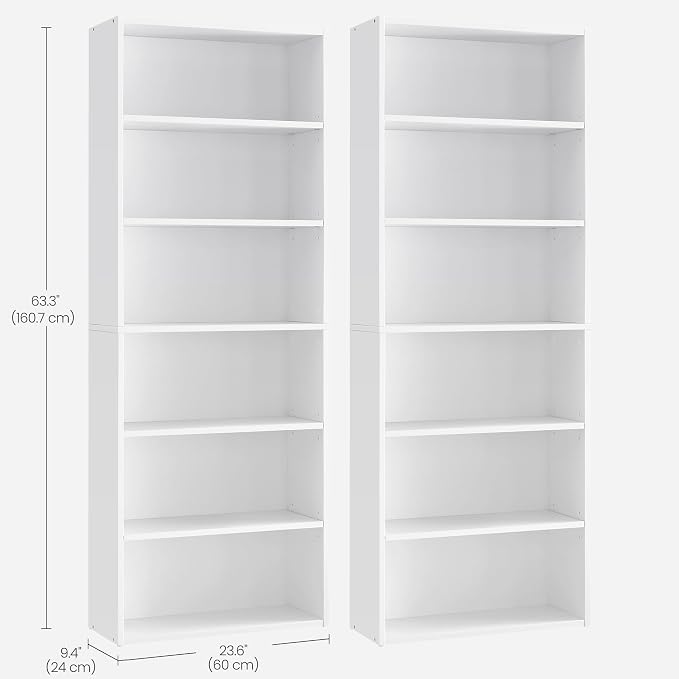 VASAGLE Set of 2 Bookshelves, 23.6 Inches Wide, 6-Tier Open Bookcases - Image 3