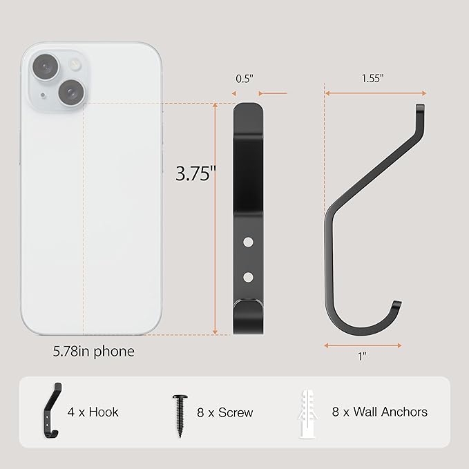Coat Hooks Wall Mount for Hanging: 20LB Sturdy Hanger for Backpack, for Closet - Image 3