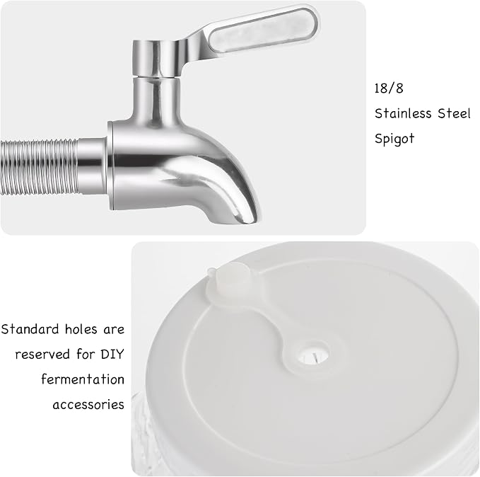 Amzcku 1 Gallon Glass Beverage Dispenser, 18/8 Stainless Steel Spigot and Lid - Image 5
