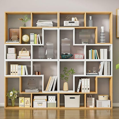 Expandable Bookcase with Adjustable Width, Wooden Room Divider Bookshelf by Unknown