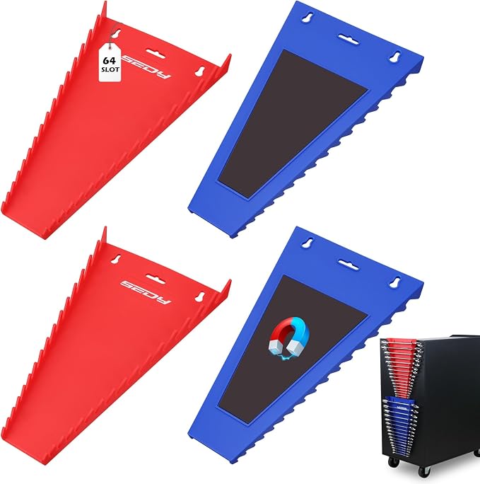 4-Pack Magnetic Wrench Organizer, 64-Slot Premium Wrench Rack Holder Tool Trays by SEDY
