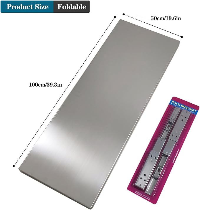 Wall Mounted Folding Table, 304 Stainless Steel Wall Folding Desk, Floating - Image 2