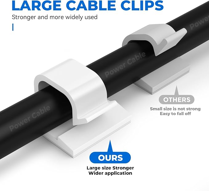 Large Cable Clips 40pcs with Strong Adhesive Tapes, Wire Holder Organizer Cord - Image 2