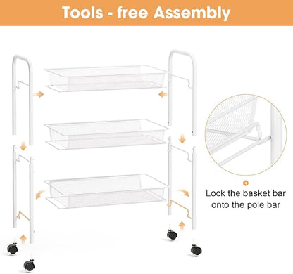 TOOLF 3-Tier Metal Rolling Cart, Mesh Wire Easy Assemble Utility Cart, Storage - Image 5