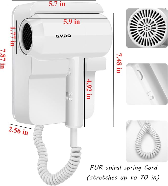 Hotel Wall Mounted Hair Dryer for Bathroom, Restroom Professional Blow Dryer - Image 4