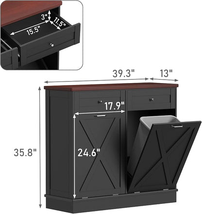 Betterhood Double Tilt Out Trash Cabinet 20 Gallon Wooden Free Standing Laundry - Image 2