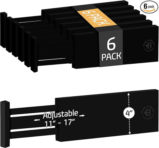 6 Pack Drawer Dividers 4 Inch High, 11”-17" Adjustable Bamboo Organizers Large by Bamb%C3%BCsi
