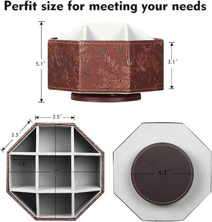 PU Leather Remote Control Holder, 360 Degree Spinning TV Remote Caddy, 9 Grids - Image 2