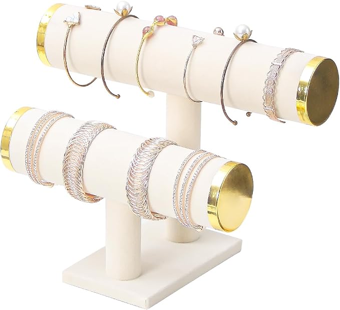 2 Tier Bracelet Holder Stand, Bangle Watches Display, Velvet Bracelet Jewelry - Image 2