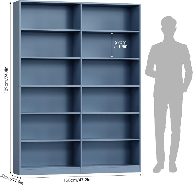 FACBOTALL Bookshelf and Bookcase, 6-Tier Double Wide Bookshelves, Freestanding - Image 3