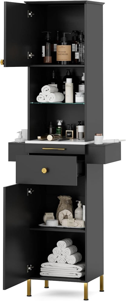 Salon Stations for Hair Stylist, Barber Station w/Glass Shelf & Golden Handles by TTGIEET