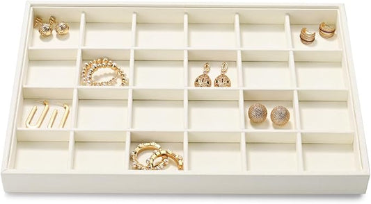 Stackable Beige Jewelry Organizer Tray Premium Microfiber 24 Grid Jewelry by Woodten