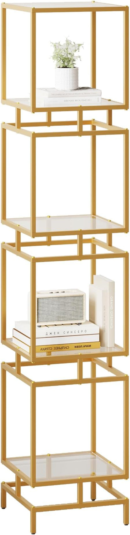 4 Cube Glass Shelf, 4-Tier Bookshelf, Display Shelf Rack, Metal Storage Rack - Image 8