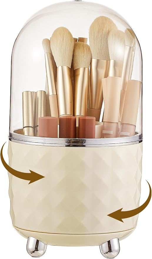 Makeup Brush Holder with Dustproof Lid, 360 Rotating Makeup Brush Organizer by UFORU