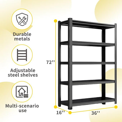 Heavy Duty Garage Shelving, 5 Tier Metal Shelving - Image 3