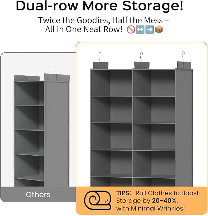 Dual-Row Hanging Closet Organizer – Foldable Clothes Storage Shelves - Image 3
