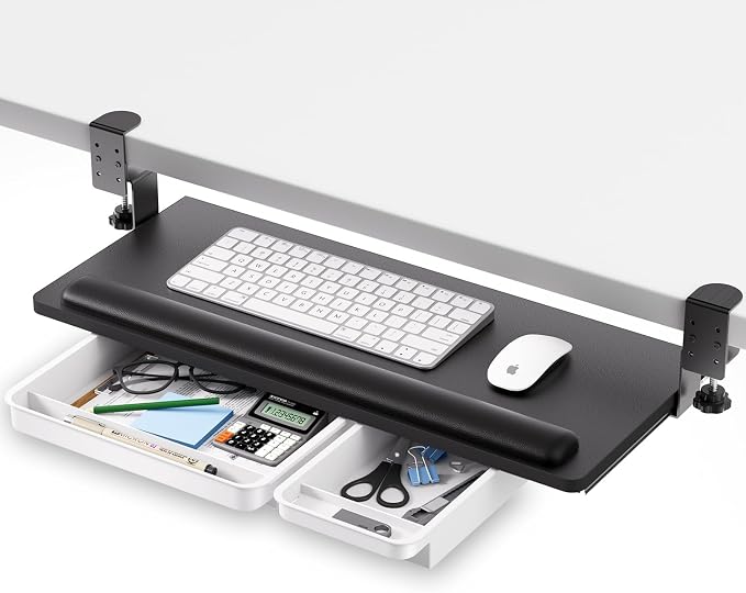 Keyboard Tray Under Desk with a Soft Wrist Rest，Under Desk Keyboard Tray Slide by Omhuzsyo