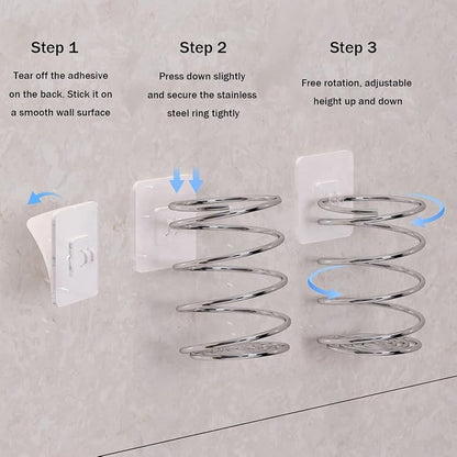 Wall-Mounted Spiral Hair Tool Holder, Adhesive Bathroom Organizer - Image 5