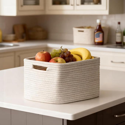 5 Pack White Woven Storage Baskets - Image 8