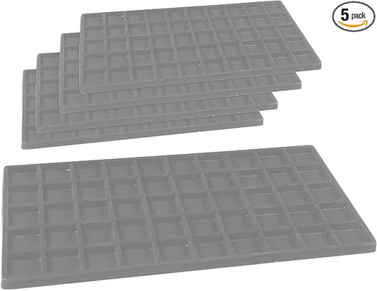 Novel Box 5 Pack 50-Slot Gray Liner Jewelry Storage Tray Inserts 14.75x8.25x1 by NovelBoxCompanyLtd
