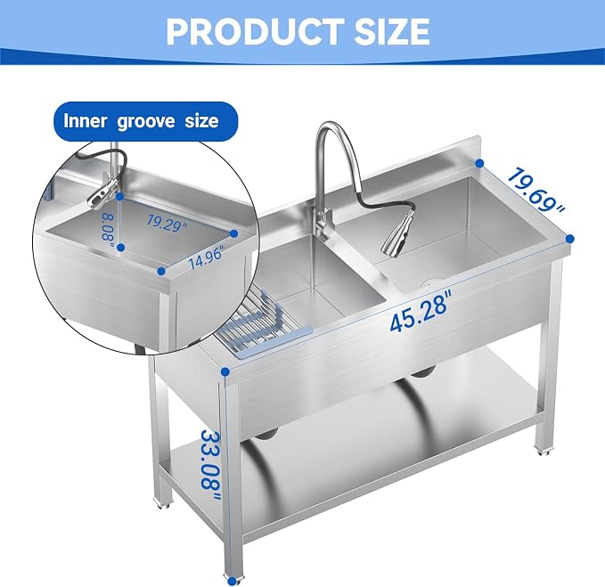 Stainless Steel Utility Sink Commercial Stainless Steel Double Bowl Utility Sink - Image 2