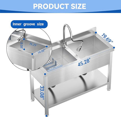 Stainless Steel Utility Sink Commercial Stainless Steel Double Bowl Utility Sink - Image 2