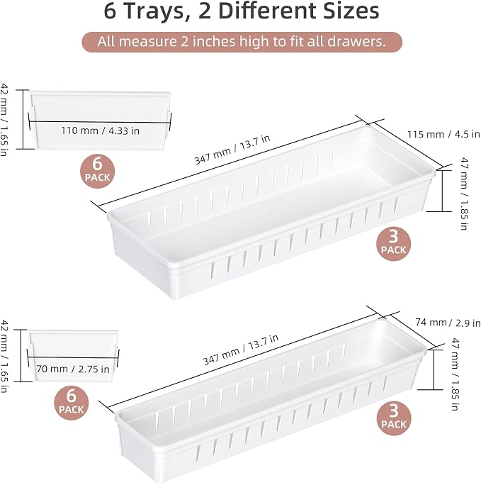 6 PCS Desk Drawer Organizer, Bathroom Drawer Organizer Trays - Image 2