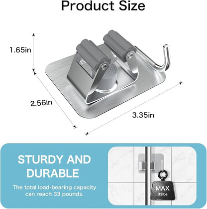 nacena Broom Holder Wall Mount, 4 Packs Silver Stainless Steel Mop and Broom - Image 2