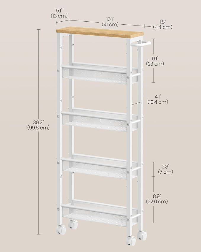 VASAGLE Slim Rolling Cart, 5-Tier Storage Cart, Narrow Cart - Image 7