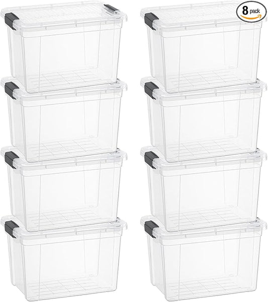 Superio Storage Bins with Lids- 8 Pack, 4.75 Qt Clear Boxes by Superio