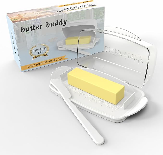 Butter Dish with Lid and Knife, Large Plastic Flip Top Butter Dishes Clear by SoulCreat