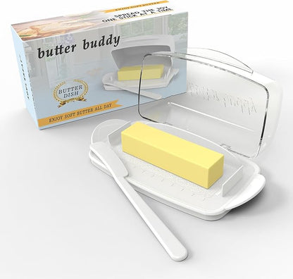 Butter Dish with Lid and Knife, Large Plastic Flip Top Butter Dishes Clear by SoulCreat