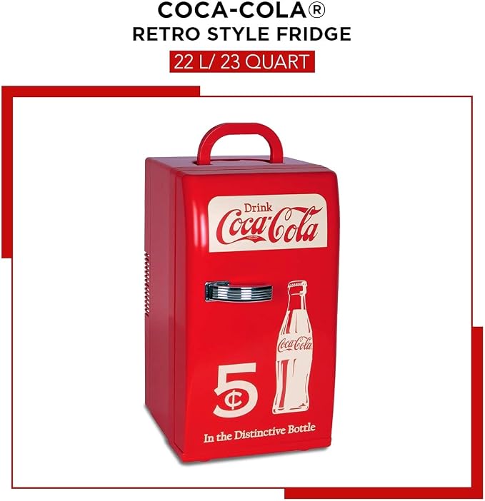 Coca-Cola Retro 18 Can Mini Fridge w/ 12V DC and 110V AC Cords, Portable Cooler - Image 2